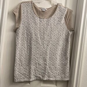 Liz Claiborne Beige and White Lace Blouse